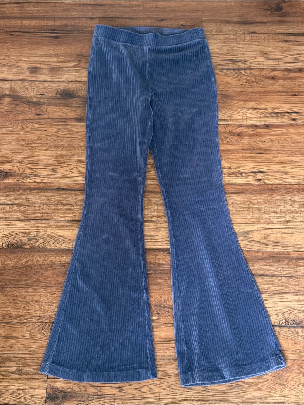 Aerie Groove On Velour Ribbed High Waist Flare Pants Medium Blue Cozy EUC